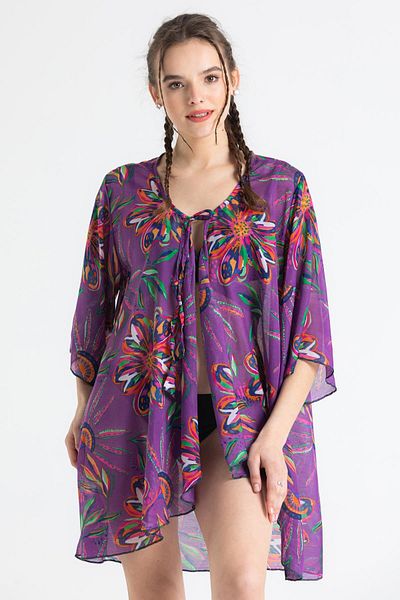Eliş Şile Bezi Purple Side Voile Summer Pareo 6194