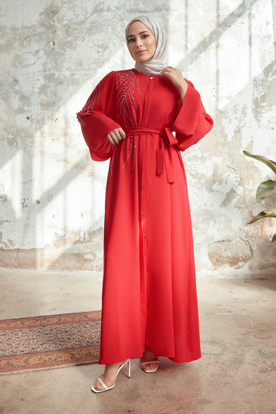 VAVİNOR Viona Stone Abaya - Red