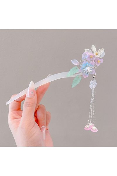 Choice YU05 Elegant Chinese Style Hair Accessory Romantic Enameled Flower Tassel Hair Clip Alloy Jewelry Ha