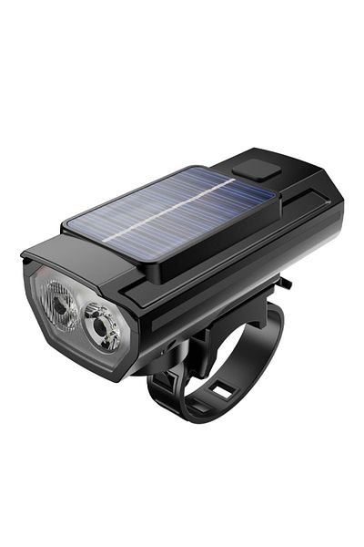 Choice QD-4602 Solar Bicycle Light with Horn 120dB TYPE-C Rechargeable MTB Road Bike Front Lamp Flashlight