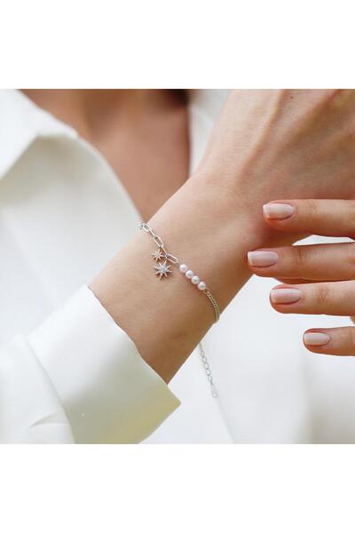 Necati Gün İncili Kutup Yıldızı Gümüş Trend Bileklik