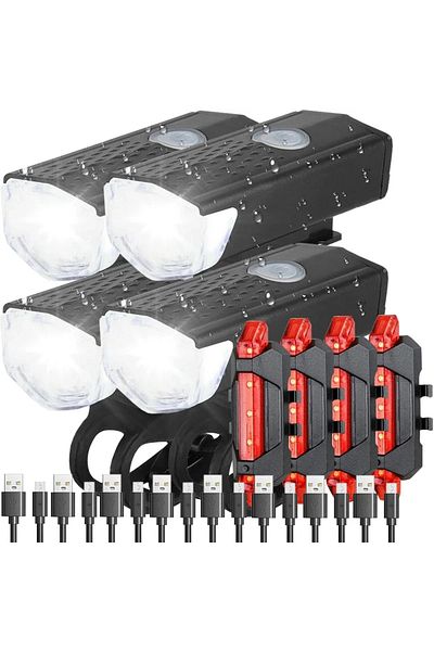 Choice 4PCS Bike Light Set Bicycle Headlight Taillight Rechargeable Front and Rear Set MTB Bike Flashlight