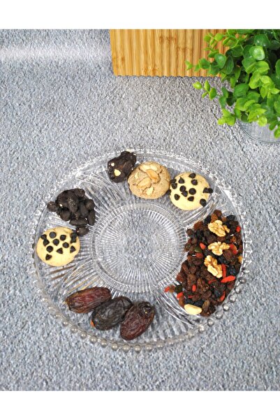 Qualitev 5 Compartment Glass Snack Bowl Breakfast Beaded Presentation Plate-26 cm