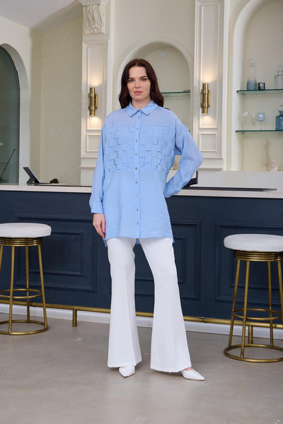 Moodbasic MARWA BY MOODBASİC ŞERİT GEÇİŞLİ İPEK CUPRA GÖMLEK