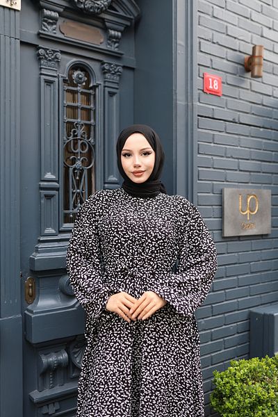 modessia ΓΥΝΑΙΚΕΙΟ Μαύρο 100% Βισκόζη Ρόμπα Casual Model Belted Oversized Maxi Size Hijab Φόρεμα Vbtl3323