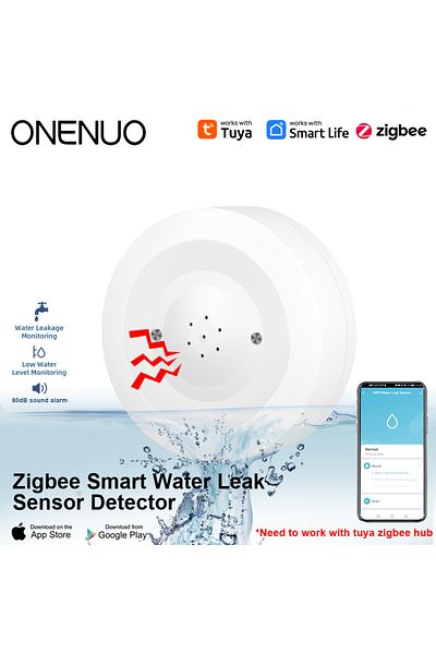 Choice Zigbee ONENUO Tuya Zigbee Water Leak Sensor Flood Leakage Detector with Sound Alarm 80dB and IP55 Wa
