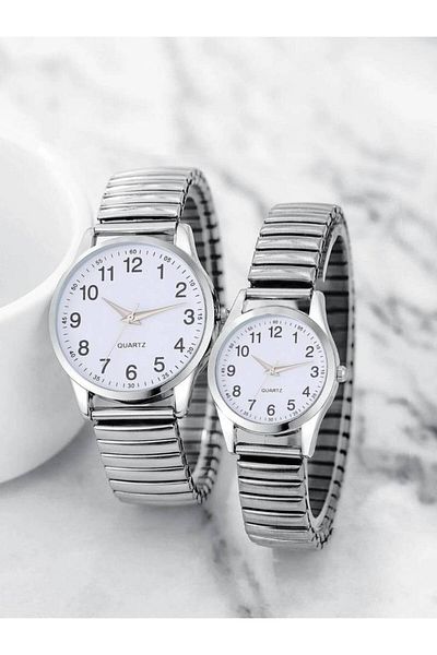 Choice Lovers-B 2PCS black alloy Arabic numerals for men and women Elastic elastic band quartz watch set Lo
