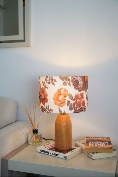 retro home design Ahşap Ayaklı Çiçek Baskılı Model Masa Lambası Abajur Salon ...