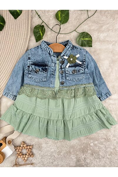 Minizade Kot Ceketli Elbise 9/24 Ay Bayramlık Şık Kız Bebek Elbise