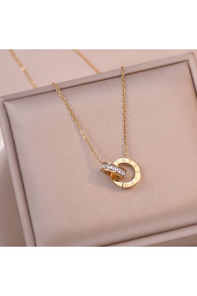 Choice Gold Color Yupsk Elegant Crystal Circle Choker Fashion Roman Digital Stainless Steel Gold Silver Col
