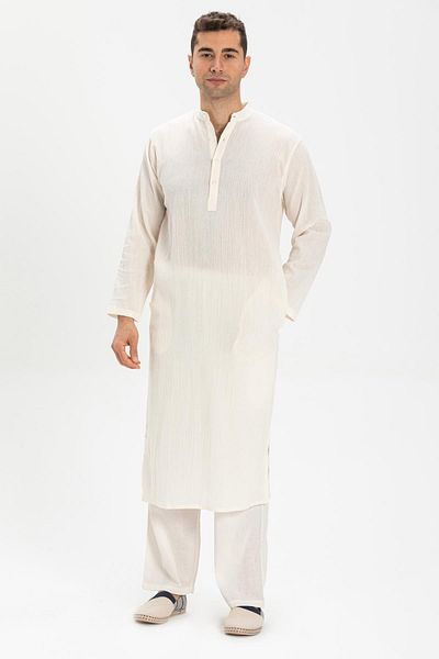 Eliş Şile Bezi Long Sleeve Şile Cloth Men's Hajj and Umrah Dress Cream Krm