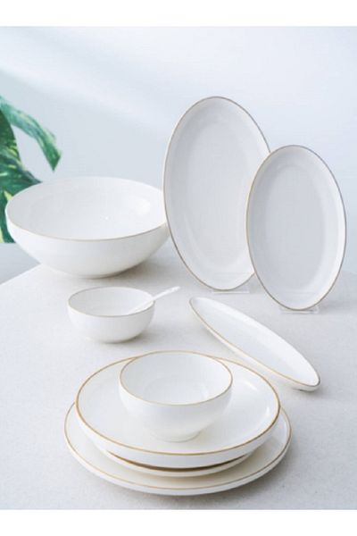ACAR Senna Gold 45 Piece Porcelain Dinnerware Set for 6 People