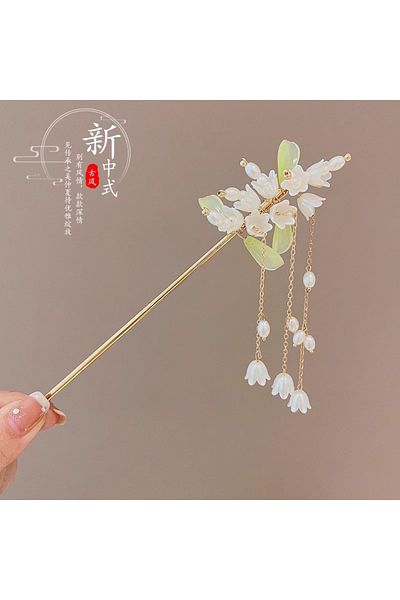Choice A Elegant Chinese Style Hair Accessory Romantic Enameled Flower Tassel Hair Clip Alloy Jewelry Hair.