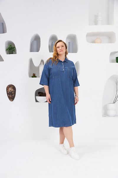 RMG Navy Blue Plus Size Dress - Collar and Sleeve Detail