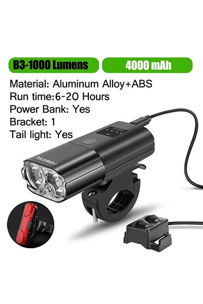 Choice 510 set 2 Bicycle Light 1000Lumen 4000mAh Bike Headlight Power Bank Flashlight Handlebar USB Chargin