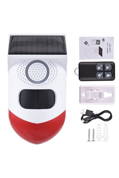 Choice Red Solar Motion Sensor Alarm Outdoor Solar Alarm 120dB Loud Siren LED Strobe Lights Sound Security