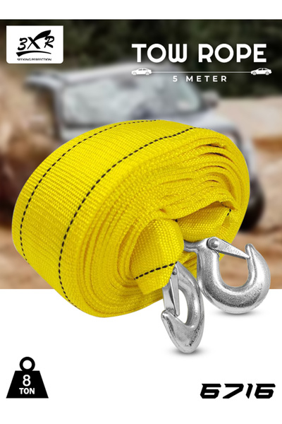 3XR حبل سحب 5 أمتار وسعة 8 أطنان مع خطافات للسيارات وسيارات الدفع الرباعي وال...