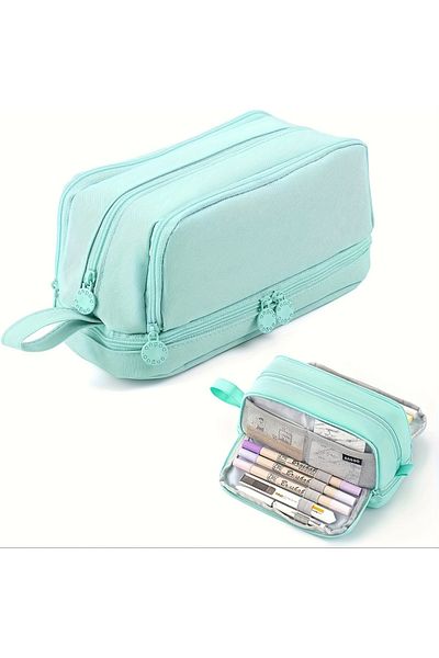 Choice Cyan Large capacity stationery case, durable oxford cloth pencil case, portable organizer for school