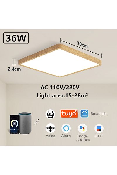 MARPOU Wood Grain-app Tuya Smart Led Ceiling Lamp Wood Grain App Voice Control Alexa/google Remote C