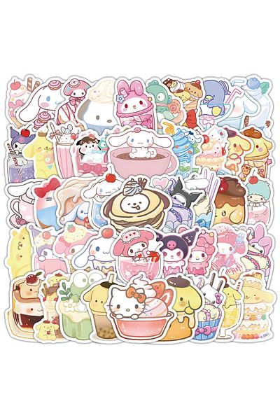 Choice 50PCS 53pcs Cute Funny Food Sanrio Cartoon Stickers Aesthetic Hello Kitty Kuromi My Melody Anime Dec