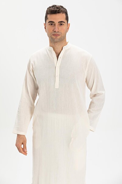 Eliş Şile Bezi Long Sleeve Syle Cloth Men's Hajj and Umrah Dress Cream Krm