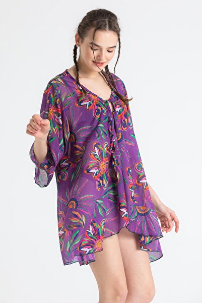 Eliş Şile Bezi Μωβ Side Voile Summer Pareo 6194