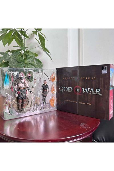 BANDAI with box NECA God of War Action Figure Kratos Atreus Ghost of Sparta with Axe Sword Shield Bow and A