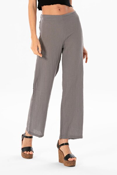 Eliş Şile Bezi Geranium Elastic Waist Muslin Trousers Gray Gray