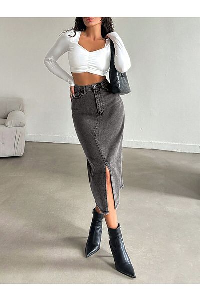 Dema Women's Denim Cotton Slit Long Skirt