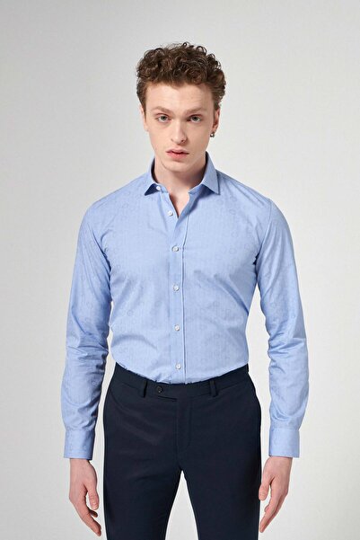 Tween Slim Fit Mavi Düz %100 Pamuklu Smokin Gömlek