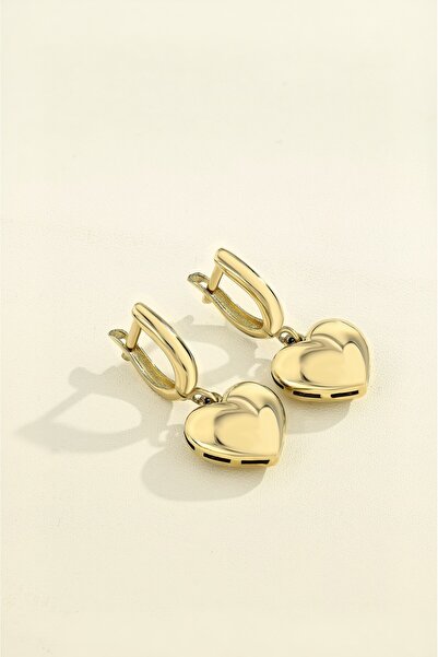 Cenova Jewelry 14 Ayar Altın Sallantılı Kalp Charm Kadın Küpe