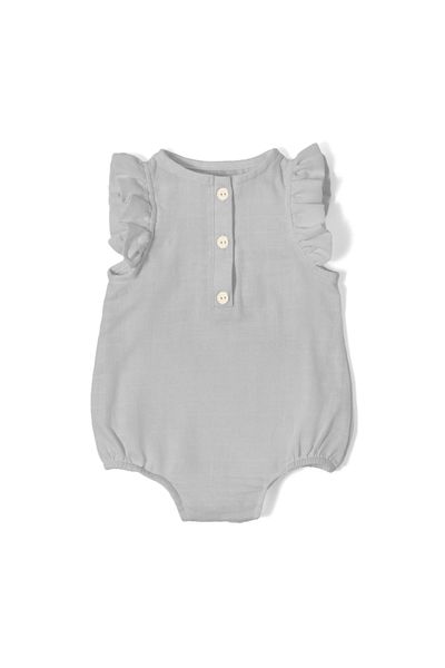 DEUX LAPINS 100% Cotton Muslin Baby Girl Ruffled Sleeveless Jumpsuit - Cotton Gray