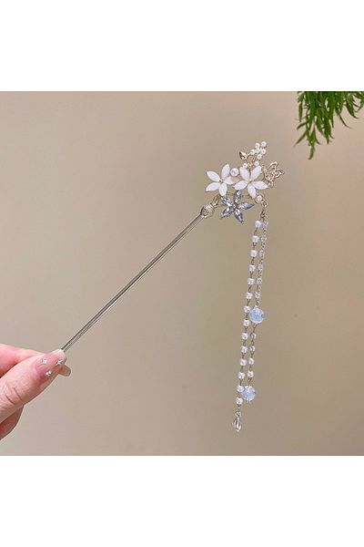 Choice J Elegant Chinese Style Hair Accessory Romantic Enameled Flower Tassel Hair Clip Alloy Jewelry Hair.