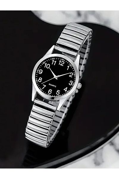 Choice woman 2PCS black alloy Arabic numerals for men and women Elastic elastic band quartz watch set Lover