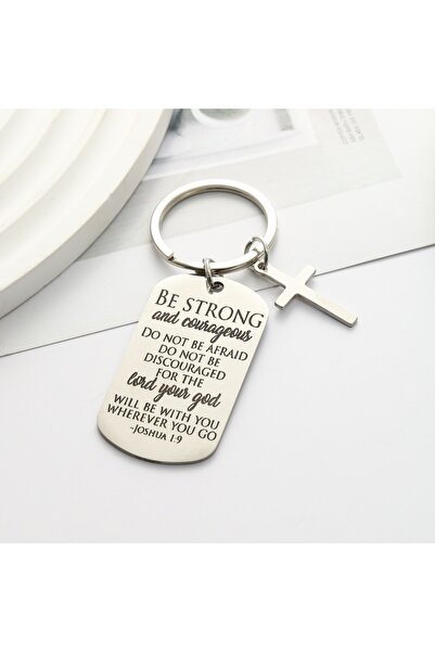 Choice سلسلة مفاتيح فضية من قطعة واحدة عليها آية من الكتاب المقدس تحمل عبارة ...