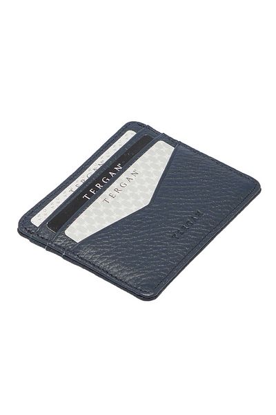 Tergan Navy Blue Genuine Leather Unisex Credit Card Holder - S1Kk 00001665 -A38