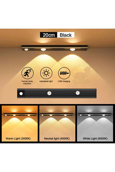 PDQ Black 20cm 3 colors in one Lamp LED Motion Sensor Wireless Ultra Thin Night Light USB LED Wine coole