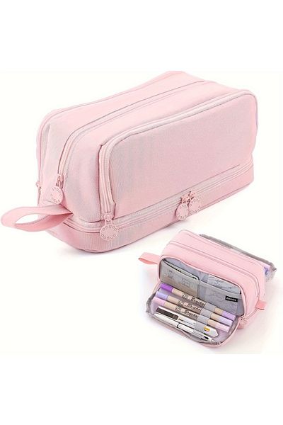 Choice Pale Pink Large capacity stationery case, durable oxford cloth pencil case, portable organizer for s