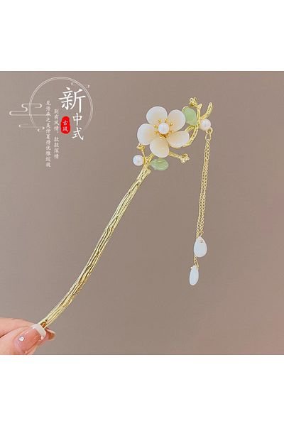 Choice P Elegant Chinese Style Hair Accessory Romantic Enameled Flower Tassel Hair Clip Alloy Jewelry Hair.