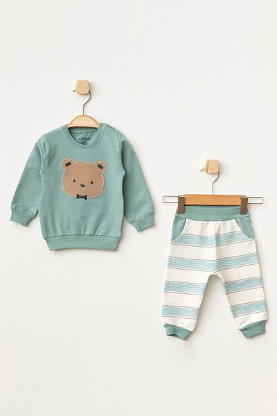 Aziz Bebe Baby Boy Bear Embroidered Sweatshirt Pants 2-Piece Bottom Top Baby Set 3 Months - 36 Months