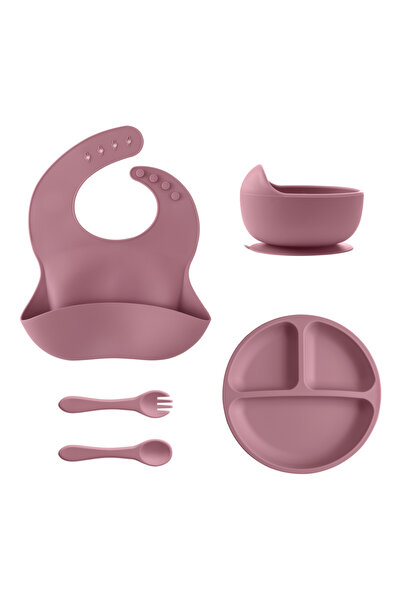 Choice طقم تغذية أطفال سيليكون مكون من 5 قطع، طبق طعام دائري، وعاء شفط، مريلة...