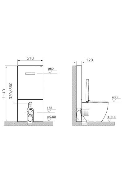 VitrA Cadru WC cu rezervor din sticla negru 3/6 pentru montaj WC lipit de perete