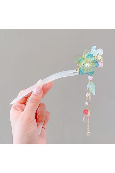 Choice Yu06 Elegant Chinese Style Hair Accessory Romantic Enameled Flower Tassel Hair Clip Alloy Jewelry Ha