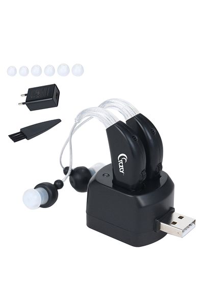 Carevas EU Plug TJZJY 2-Pack Hearing Amplifier Rechargeable Hearing Aids for Seniors Adults Hearing Assist D