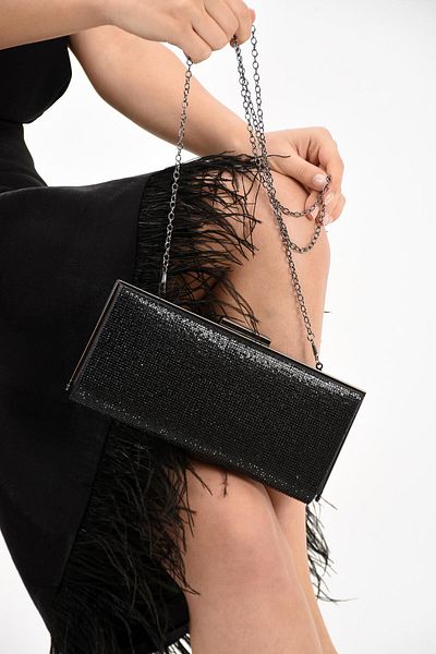 Getcho Dreap Women's Stone Clutch Black Evening Dress Bag Chain Strap Evening Bag Stylish Portfolio Wedding Model