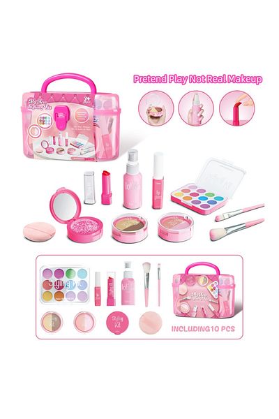 Choice Pink Kids' Pretend Play Makeup Set - Fashionable Toy Cosmetics With Carrying Case For Girls Ages 3-6