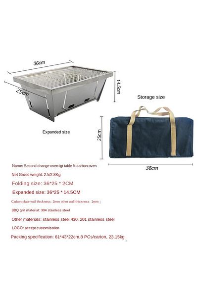 Choice 36x25x14.5CM 304 Stainless Steel Barbecue Grill Portable Outdoor Stove IGT Table Stove Folding Firew
