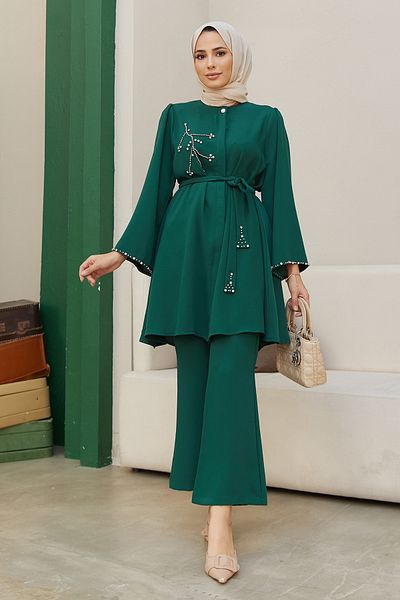 VAVİNOR Luna Stone Embroidered Set - Emerald