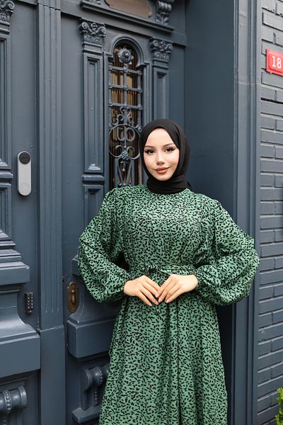 modessia ΓΥΝΑΙΚΕΙΟ Πράσινο 100% Βισκόζη Ρόμπα Casual Model Belted Oversized Maxi Size Hijab Φόρεμα Vbtl3322