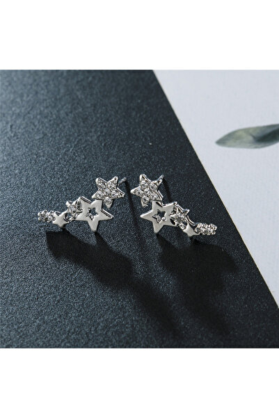 Choice Sliver Shiny Star Stud Earrings for Women Elegant Zircon Rhinestone Mi...